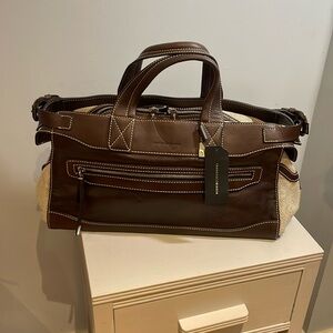Francesco Biasia Brown and Cream Leather-Trim Tote Bag